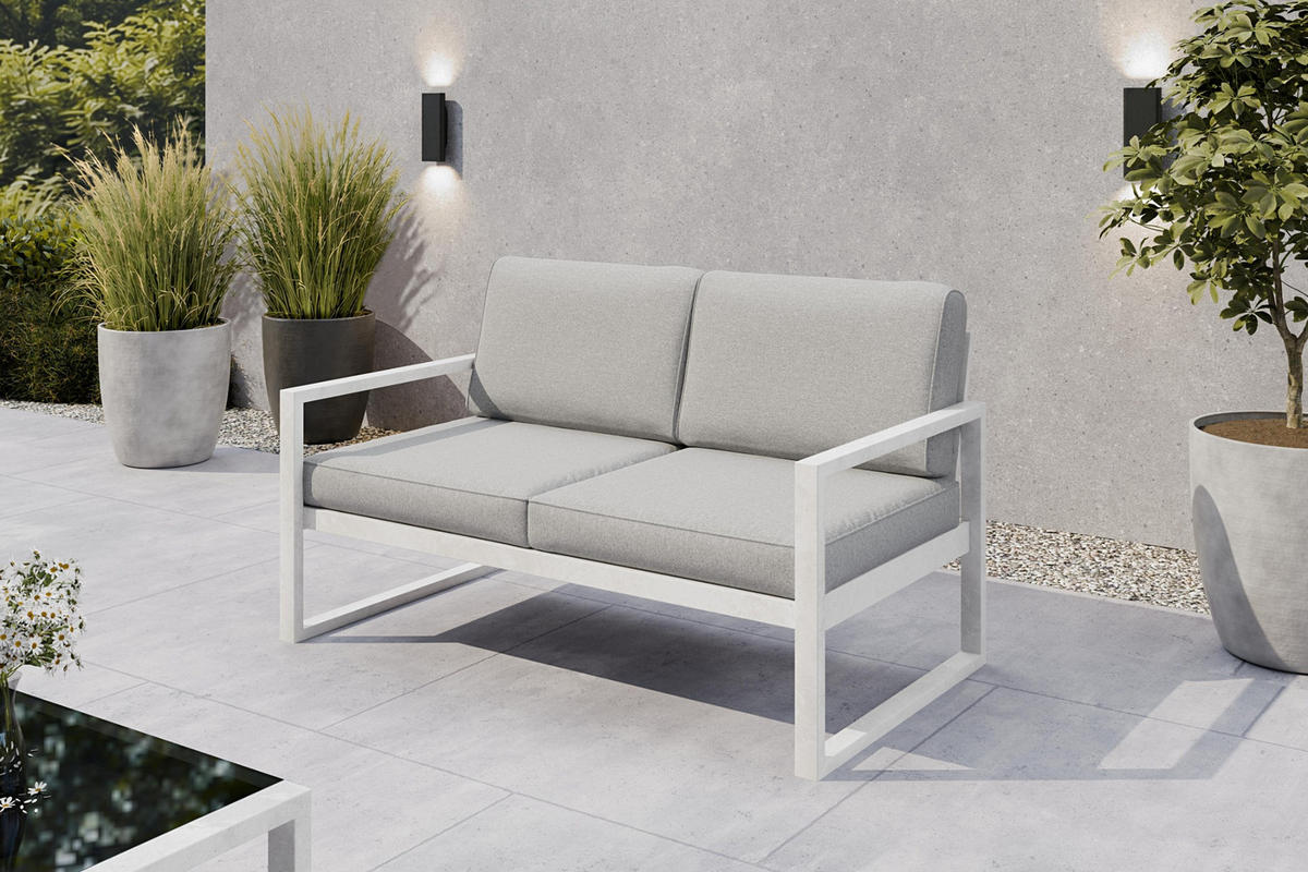 GARTENSET Madera für 6 Personen Balkonmöbel Aluminium Terassenmöbel Sitzbank, 4-tlg. Tisch, weiß, hellgrau - Hellgrau/Weiß, Kunststoff/Metall - Margaret Hadas24