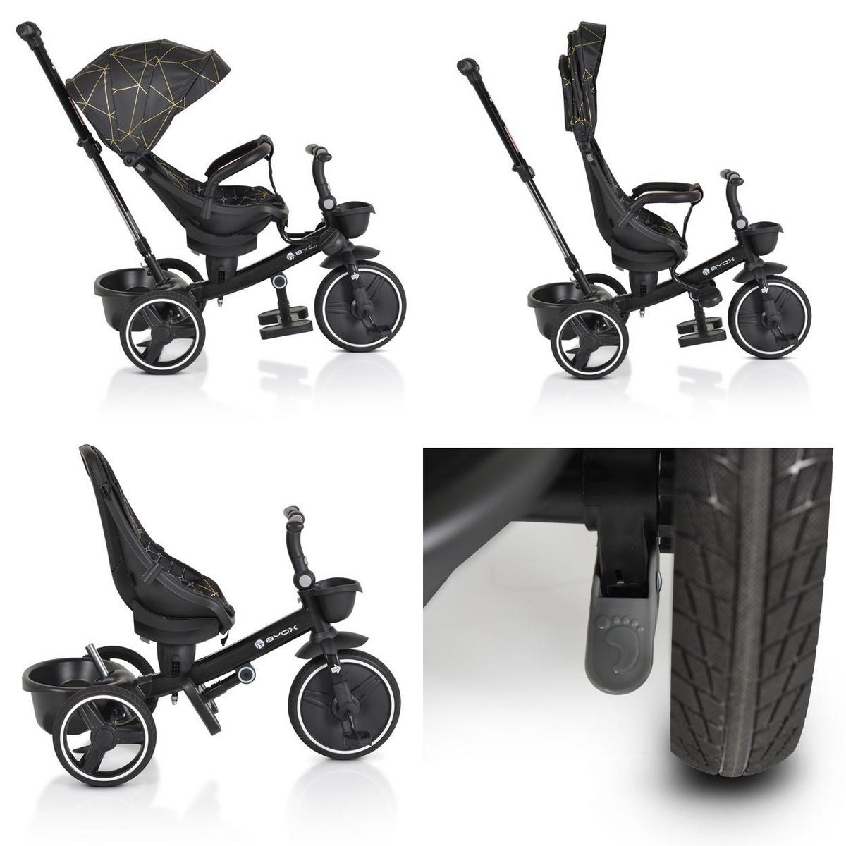 DREIRAD TRICYCLE Fusion schwarz verstellbar PU-Reifen drehbarer Sitz Schiebestange - Schwarz, Metall (90/49/94cm)