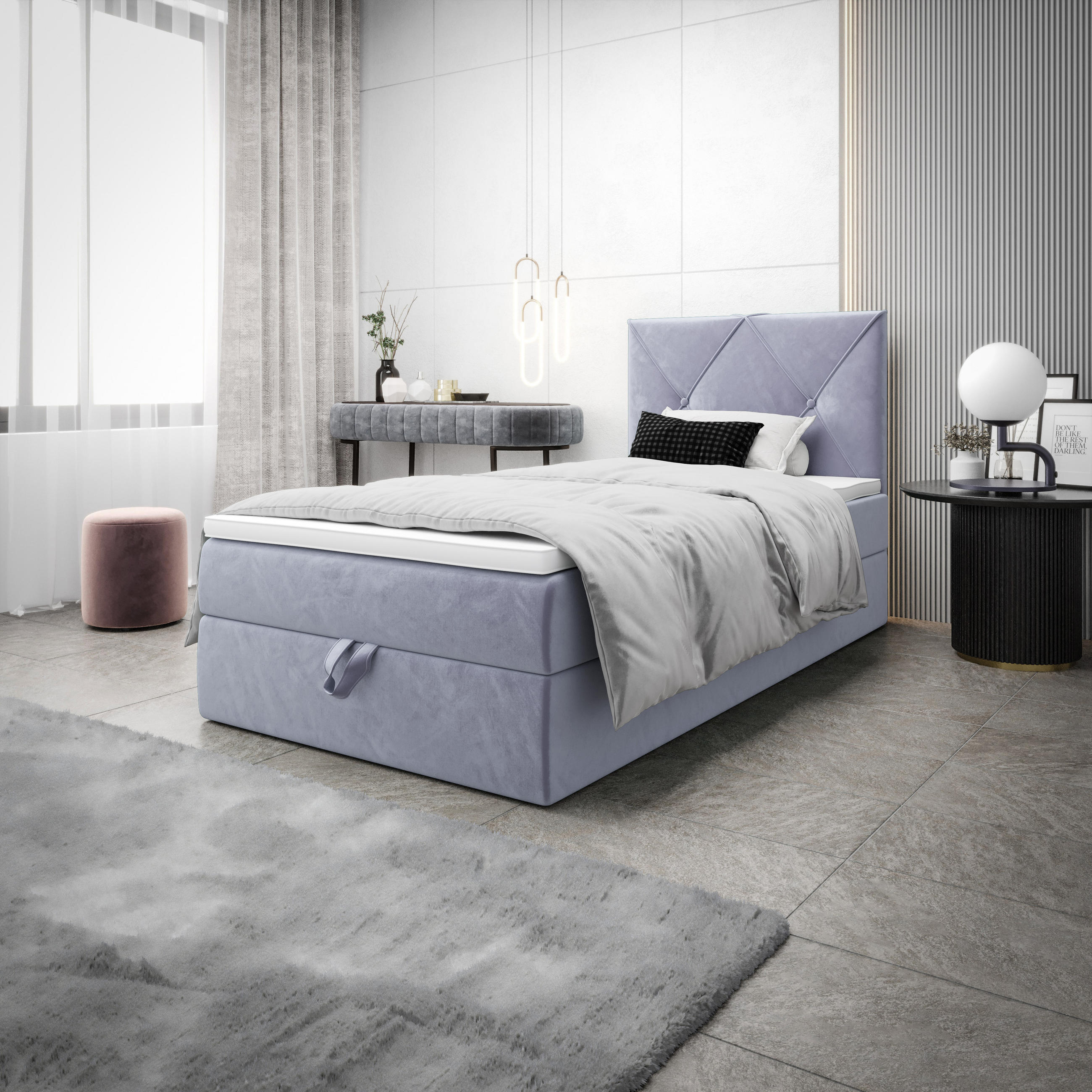 BOXBETT ALTEA 80x200, mit Matratze H3, Bonell und Topper Monolith 70 - Hellblau, Textil (80/200cm) - Bedante