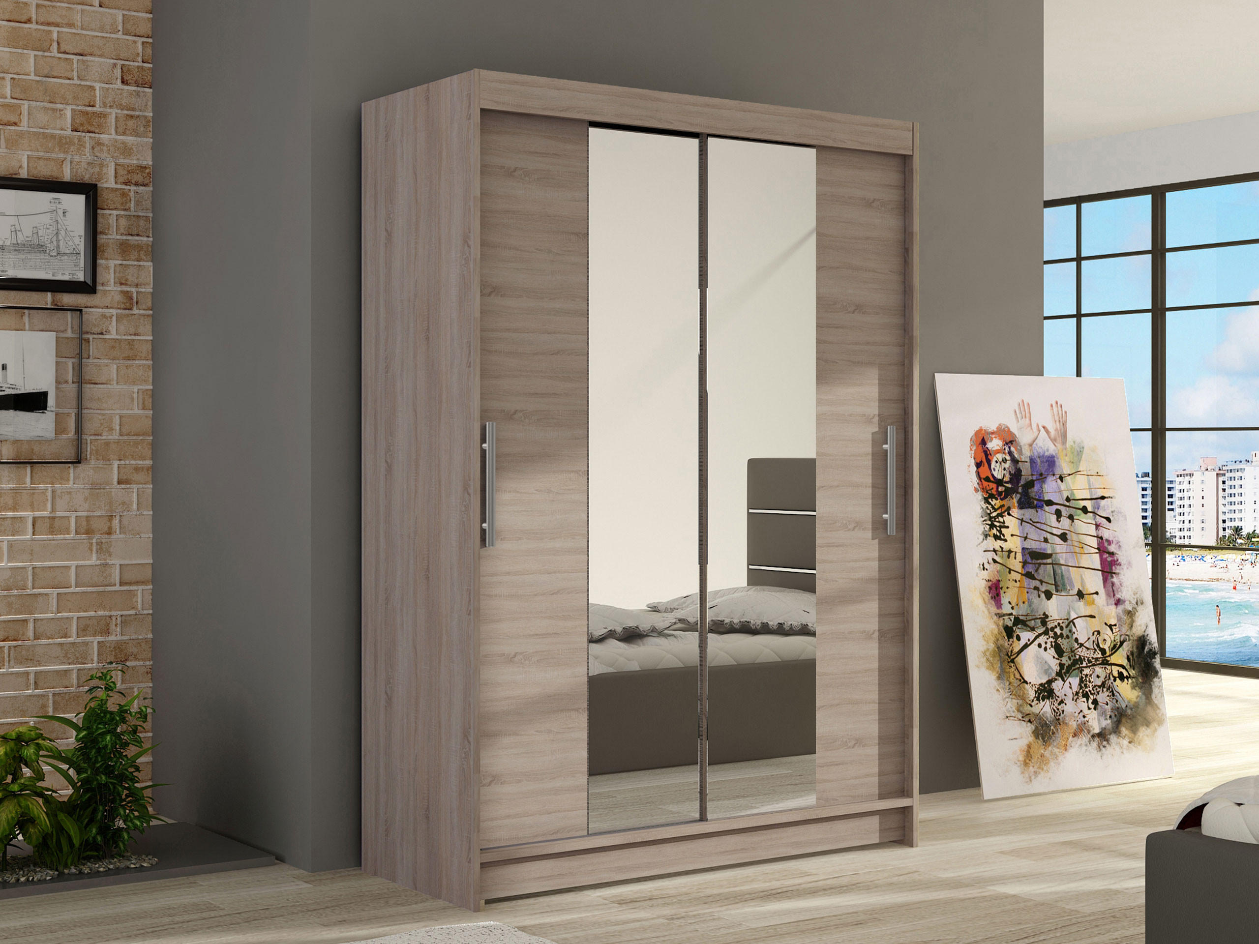 KLEIDERSCHRANK Miami II - Silberfarben/Trüffeleichefarben, Holzwerkstoff/Kunststoff (120/200/58cm) - MIRJAN24