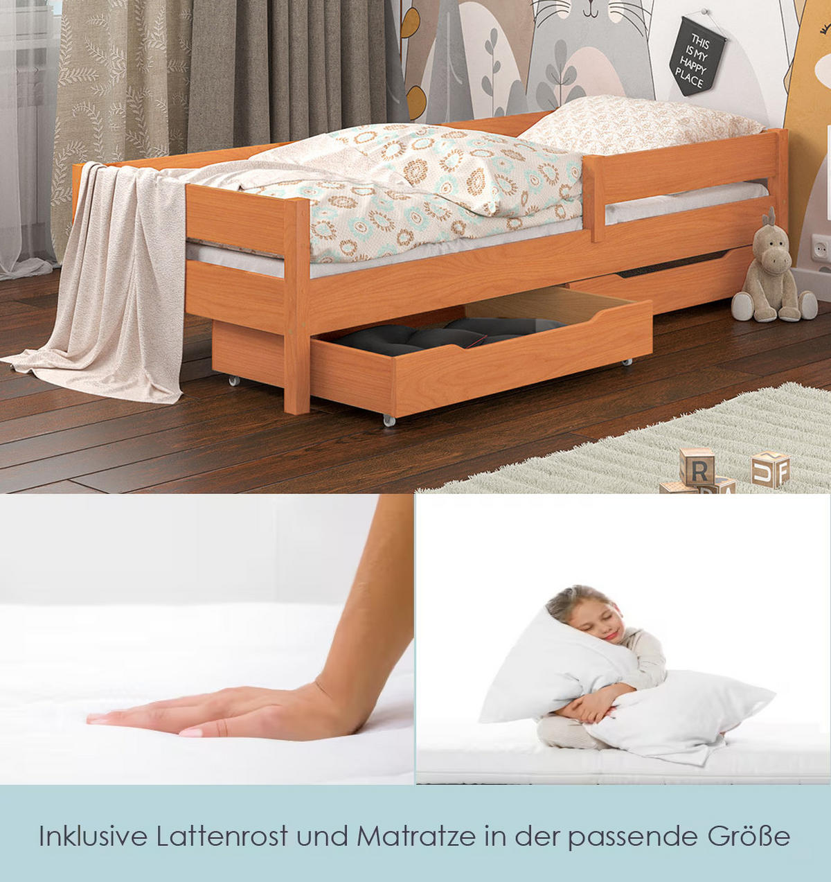 KINDERBETT Mix 160x80 teak mit Matratze - Braun, Holzwerkstoff (80/160cm)