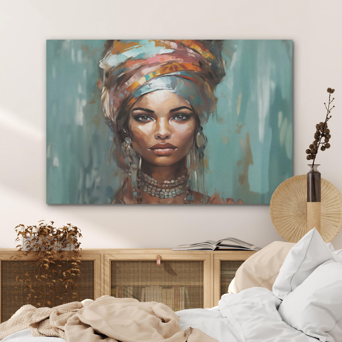 AKUSTIKPANEEL Frau - Kunst - Schmuck - Porträt 100x70 cm - Blaugrau, Textil (100/0.9/70cm) - MuchoWow