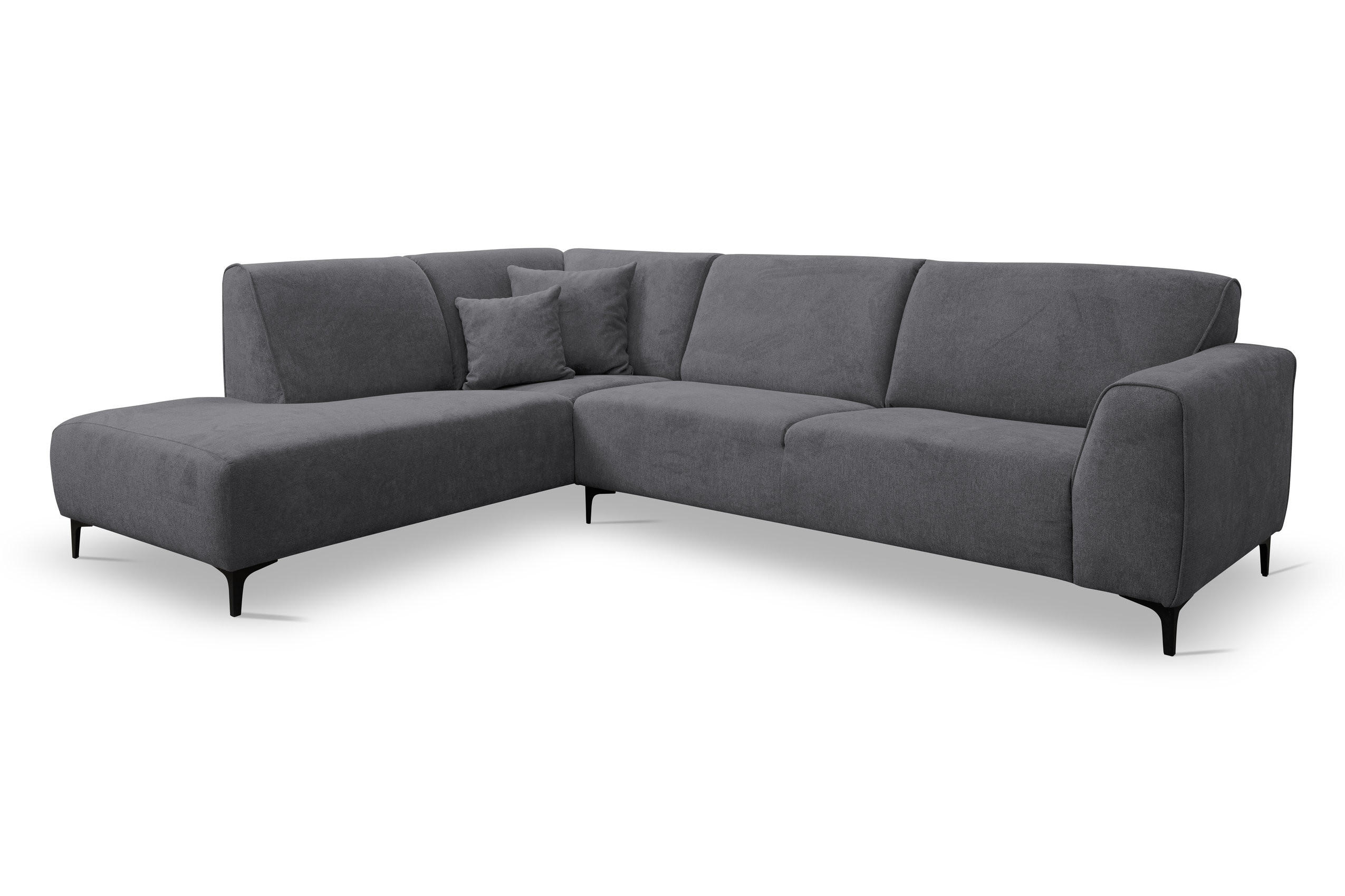 ECKSOFA Mula in L-Form, Coach Farbe: Grau, Velourstoff, Ottomane Links - Grau, Textil (210/274cm) - VENASI MÖBEL