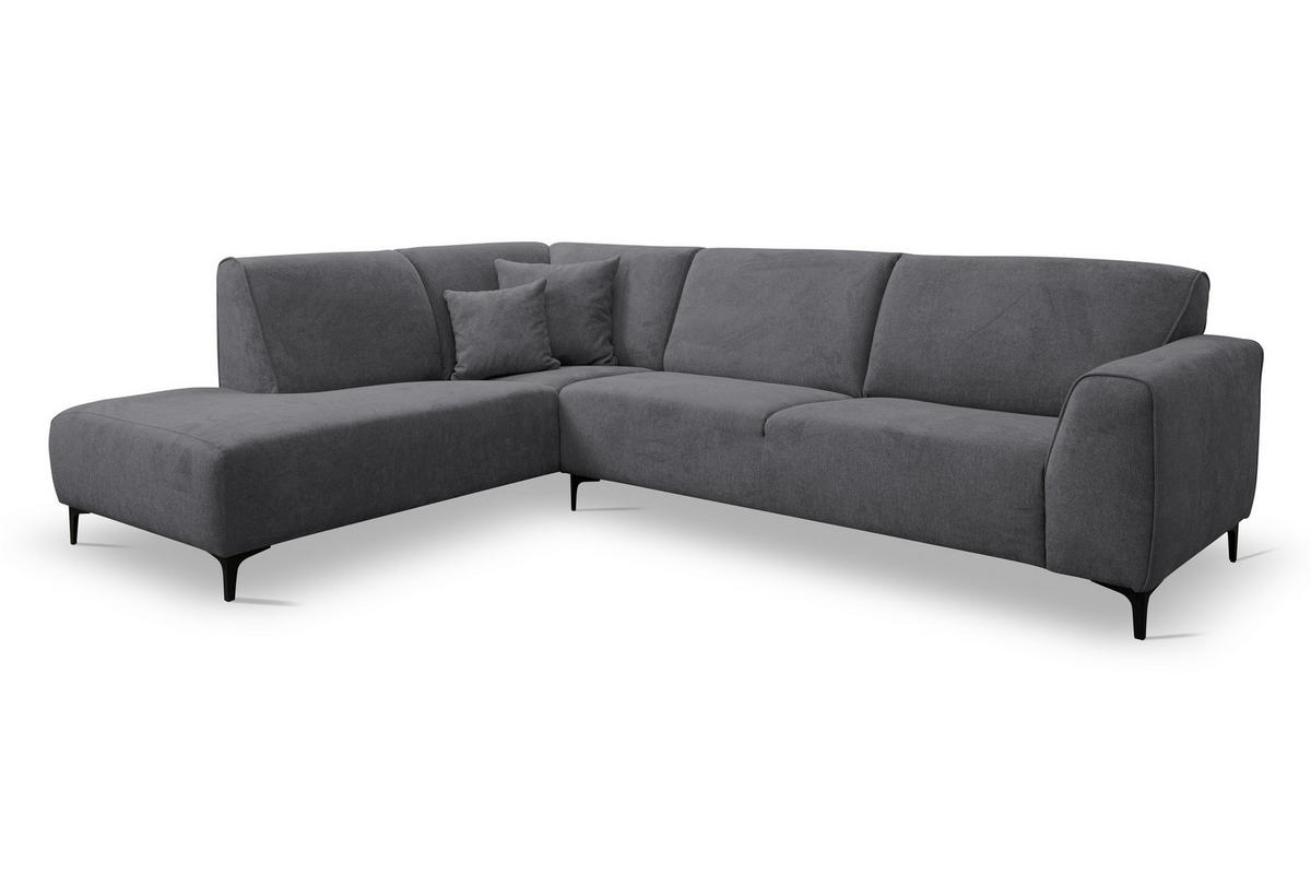 ECKSOFA Mula in L-Form, Coach Farbe: Grau, Velourstoff, Ottomane Links - Grau, Textil (210/274cm) - VENASI MÖBEL
