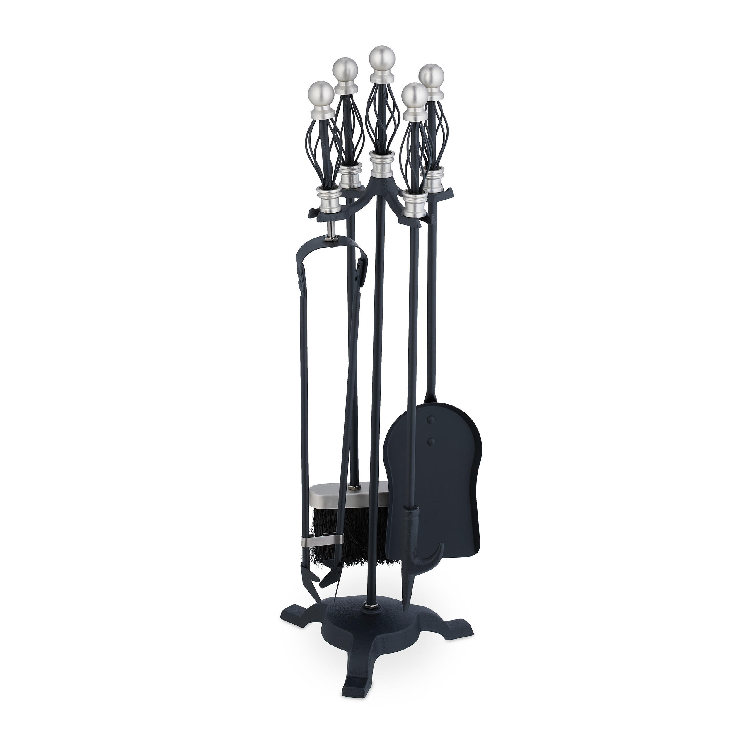 5-TLG.KAMINBESTECK-SET - Schwarz, Metall (21/66/21cm) - Relaxdays