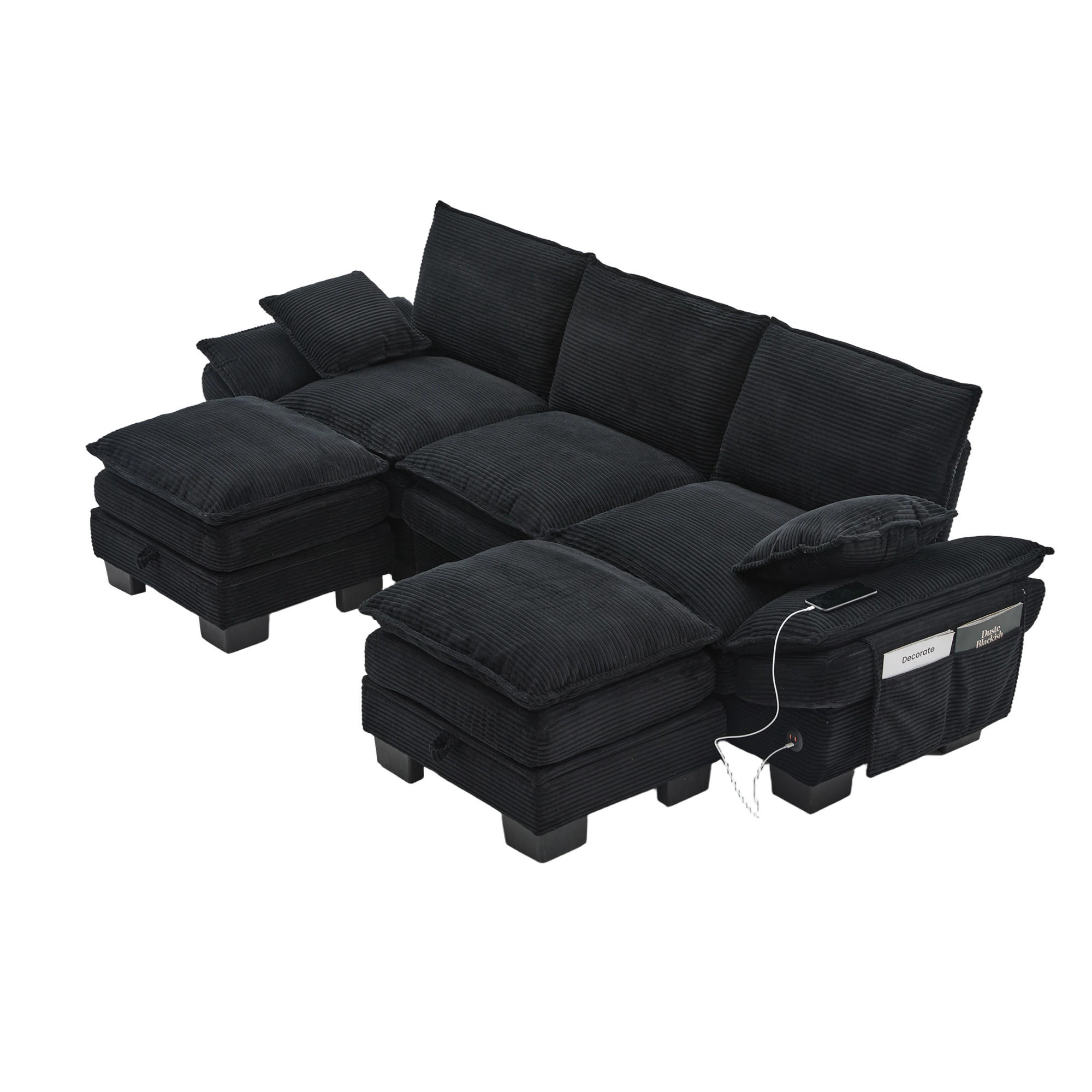 WOHNLANDSCHAFT DE-33752 modular 3-Sitzer Schwarz - Schwarz, Metall (260/84/132cm) - ComfortXL