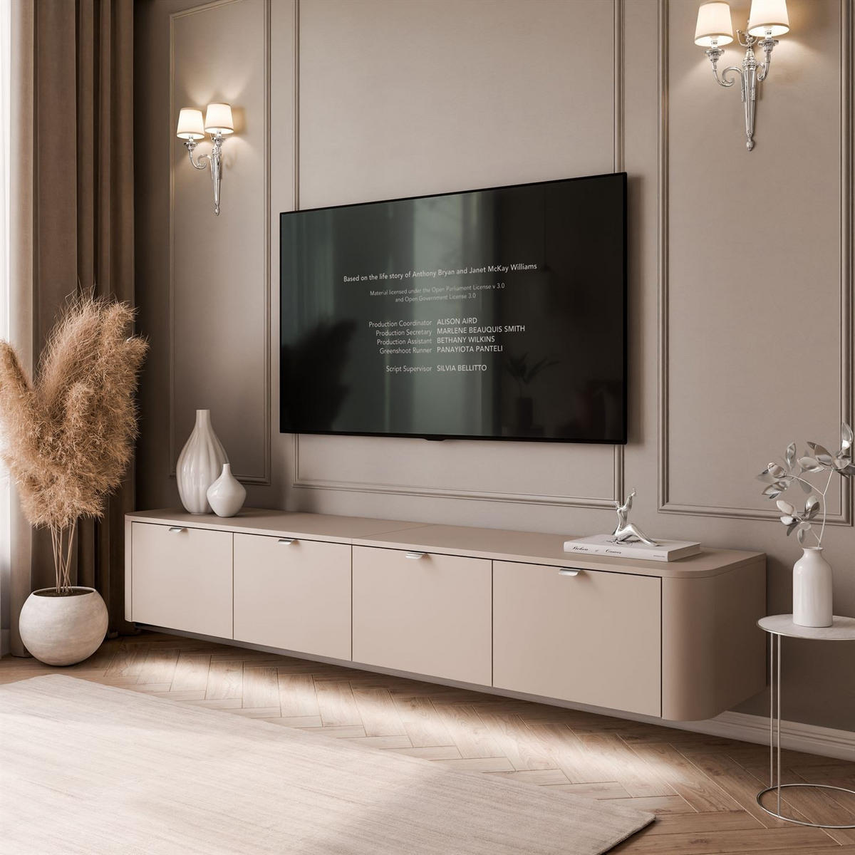 TV-HÄNGESCHRANK CELESTE mit LED-Beleuchtung, Chrom Griffe - Kaschmir, Holzwerkstoff (200/33.5/40cm) - Lookway