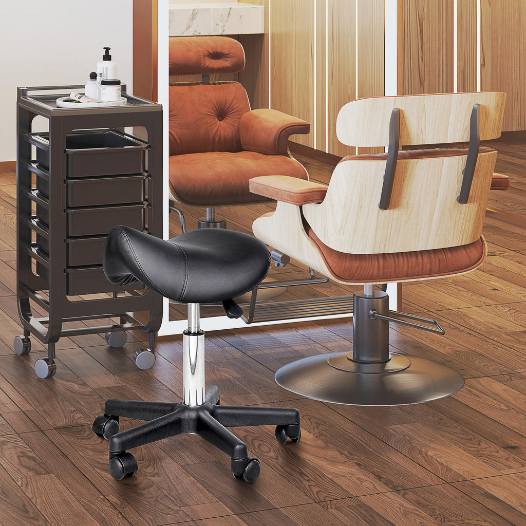 Thumbnail - Homcom Rollhocker,, Schwarz, Leder, 38x55x35 cm, Arbeitszimmer, Bürostühle, Bürohocker
