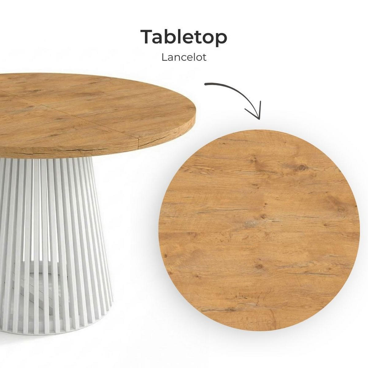 ESSTISCH runder ausziehbarer Tisch für Esszimmer DOVER 100 / 150 cm, Farbe: Eiche Lancelot / Weiß - Hellbraun/Weiß, Holz (150/100/77cm) - Dekori_Interiors