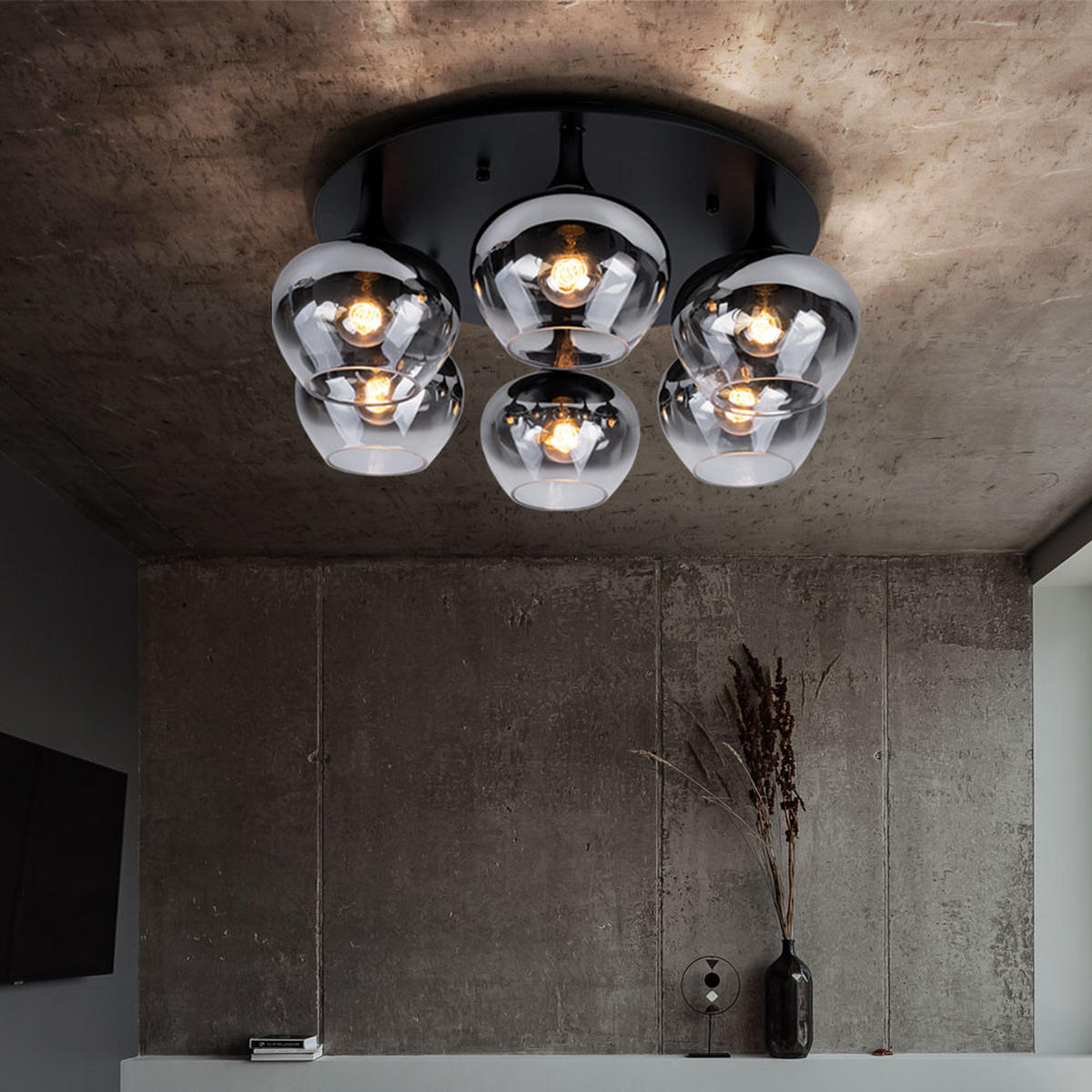 DECKENLEUCHTE Metall Schwarz Rauchglas - Schwarz, Glas (65/65/22.5cm) - Globo Lighting