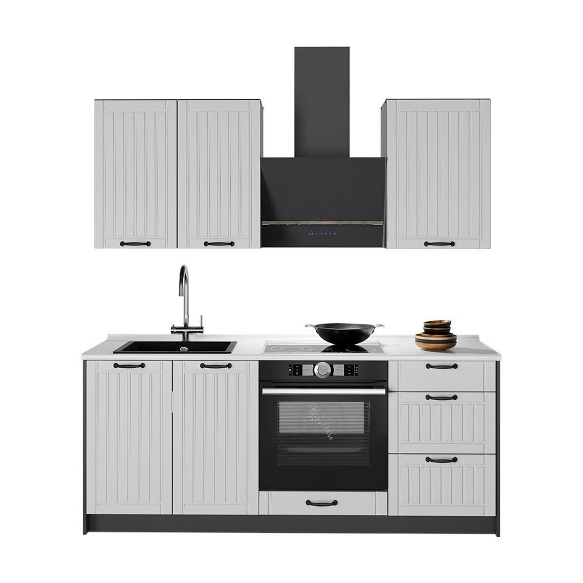 SINGLEKÜCHE Fame-Line, Weiß Landhaus/Anthrazit, 190 cm, AP Marmor - Anthrazit/Weiß, Holzwerkstoff (190/206.8/60cm) - Vicco
