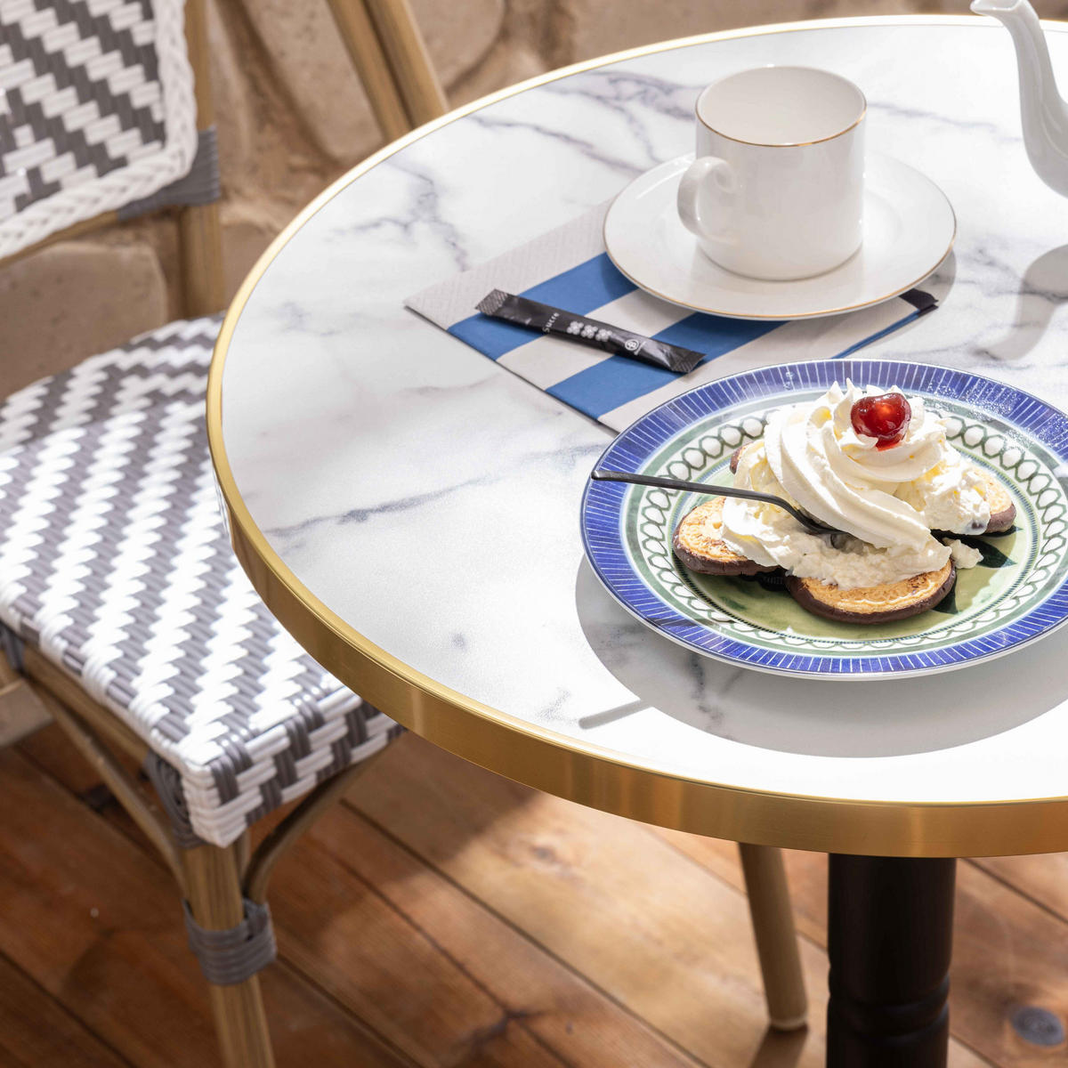 GARTENSET 3-tlg, Marmor Weiß - Weiß, Metall - Oviala