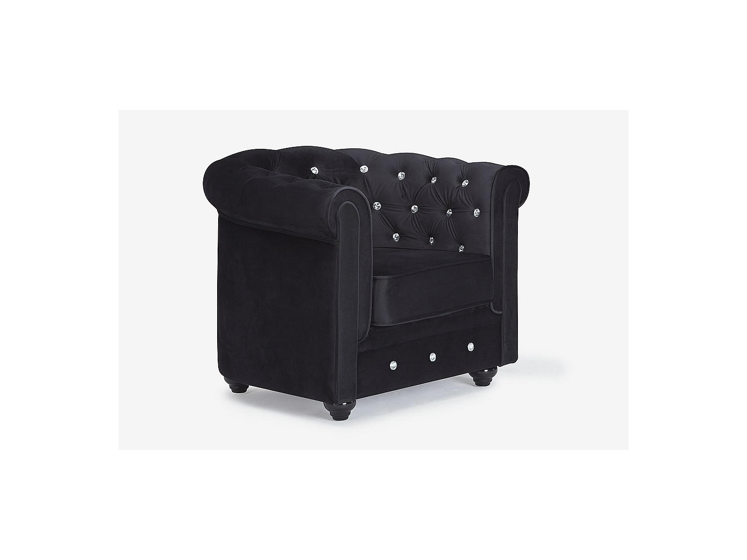 SESSEL - Samt - Schwarz mit Knöpfen in Kristalloptik - CHESTERFIELD - Schwarz, Textil (78/72/85cm) - Vente-Unique