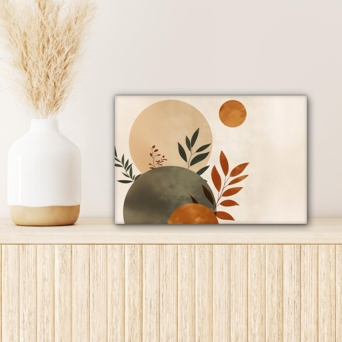 LEINWANDBILD Formen - Rund - Blätter - Beige 30x20 cm - Rostfarben, Textil (30/20cm) - MuchoWow