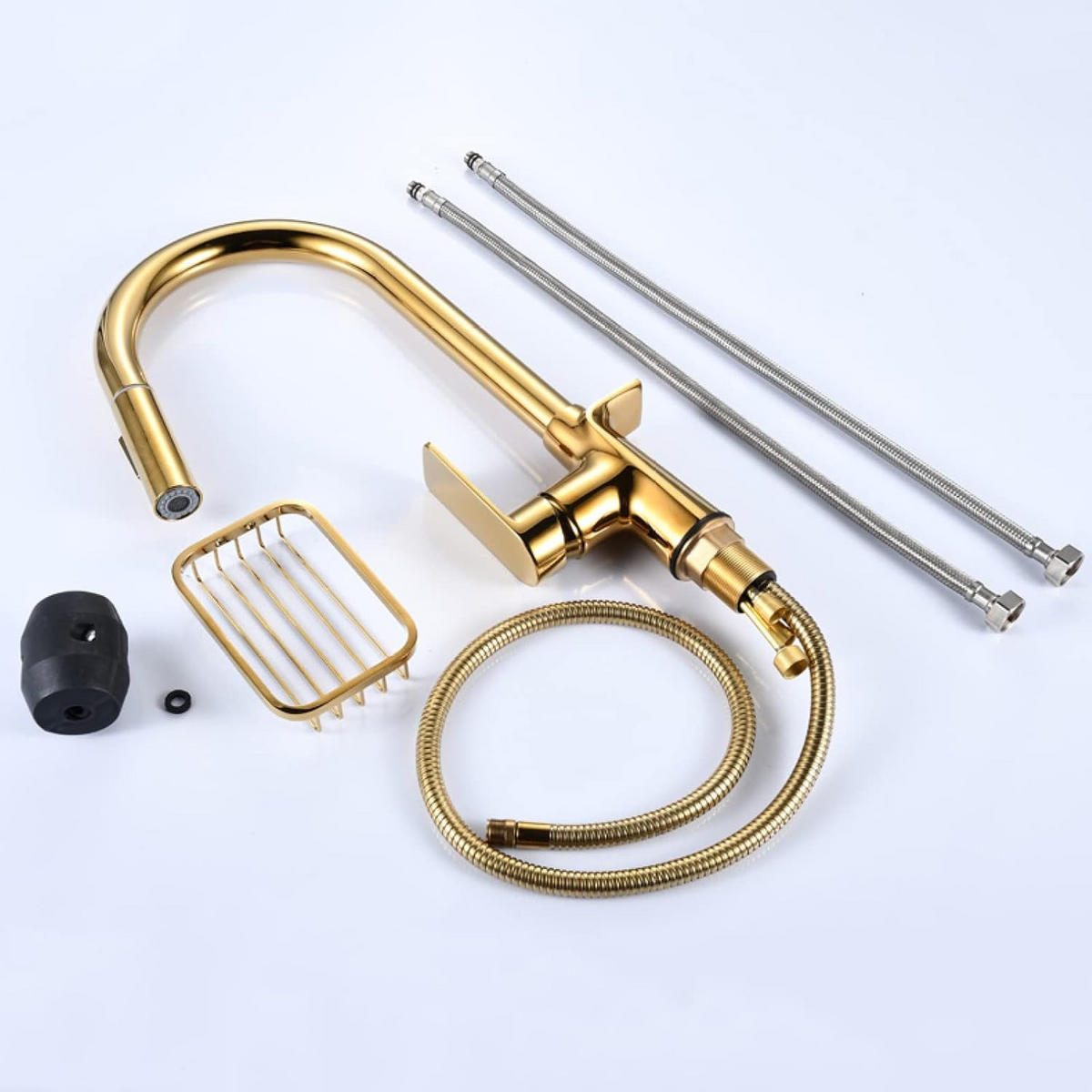 KÜCHENARMATUR mit Korb und Schlauch, 42 cm hoch, gold - Goldfarben, Metall (24/6/15cm) - Vallsero