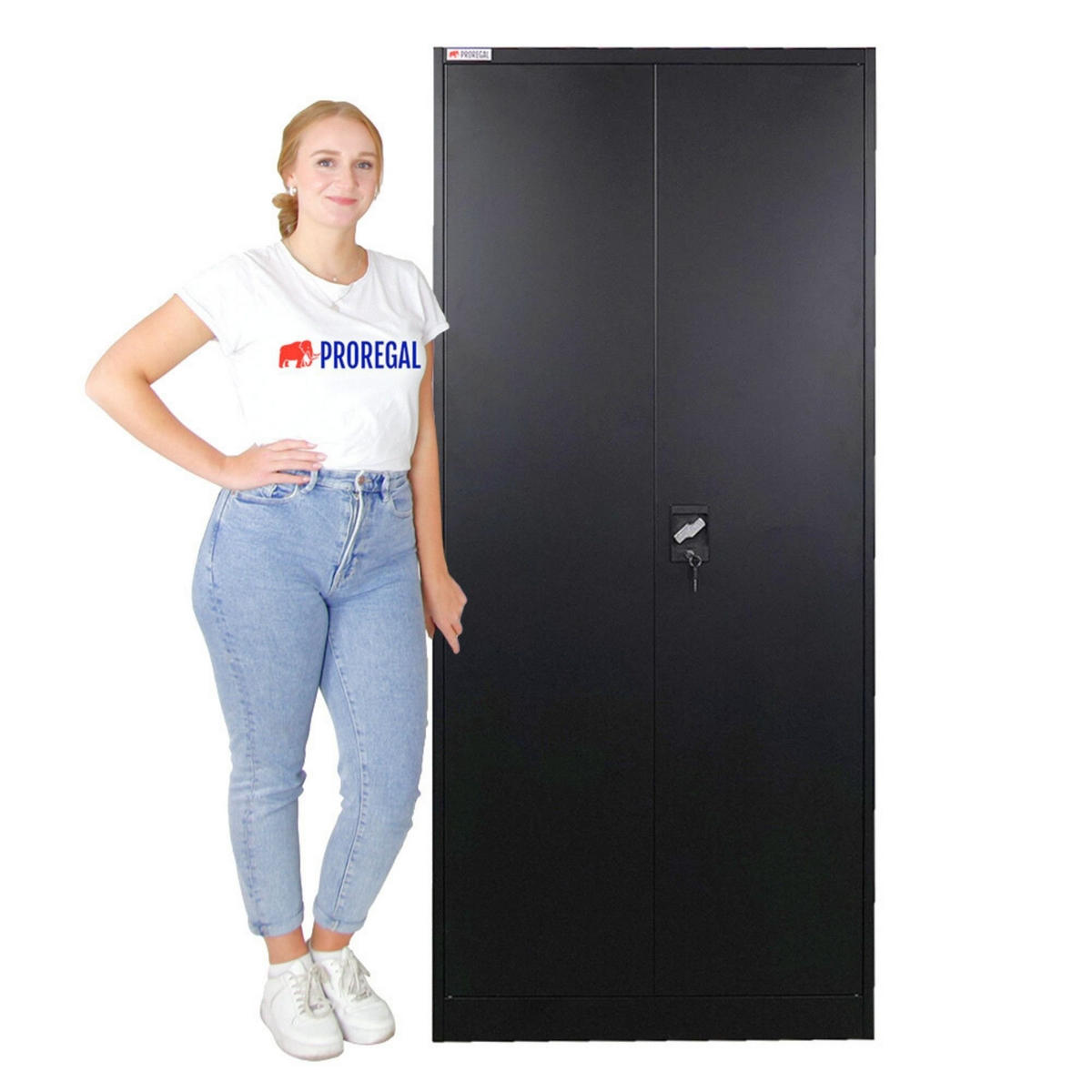 FLÜGELTÜRENSCHRANK Elephant 2er-Set komplett montiert 180x80x40cm 6 Fächern & Kleiderstange Schwarz - Schwarz, Metall (160/180/40cm) - PROREGAL