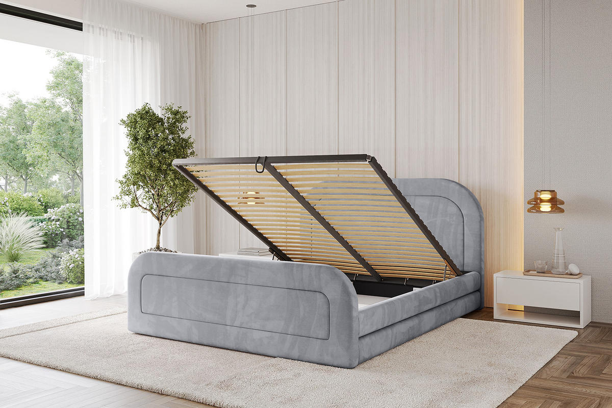 POLSTERBETT mit Bettkasten, Fußteil und Lattenrost, Boxbett mit Matratze H3/H4 - LERIS-Z 120x200 Hellgrau - Hellgrau, Holzwerkstoff/Textil (120/200cm) - ALTDECOR