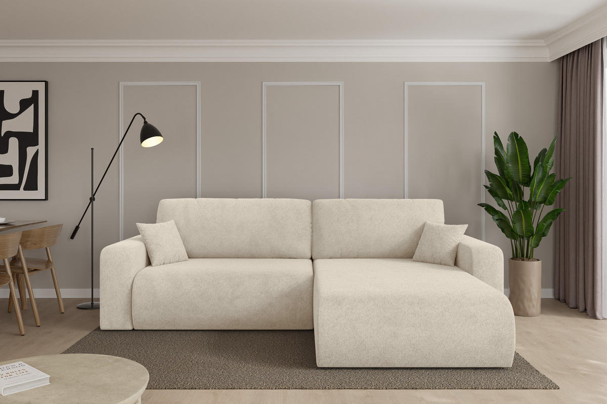 ROHOVÁ SEDAČKA s funkcí spaní, otoman vpravo BERY-L 276x193x88 krémová velur - černá/krémová, kompozitní dřevo/textil (276/193cm) - ALTDECOR