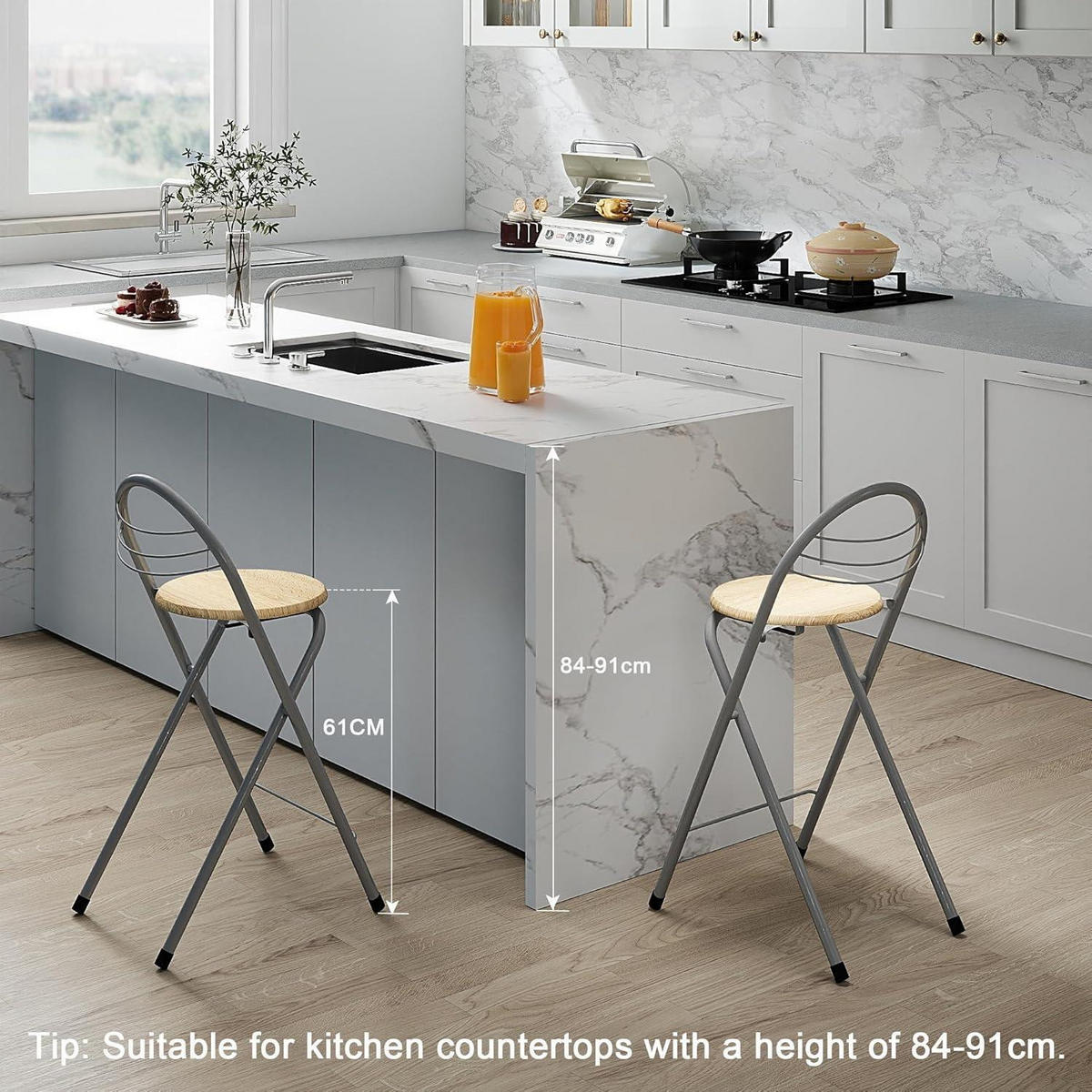 BARHOCKER 6er-Set Holzmaserung und Silber Sitzhöhe 61 cm - Multicolor, Metall (36/79/41cm)