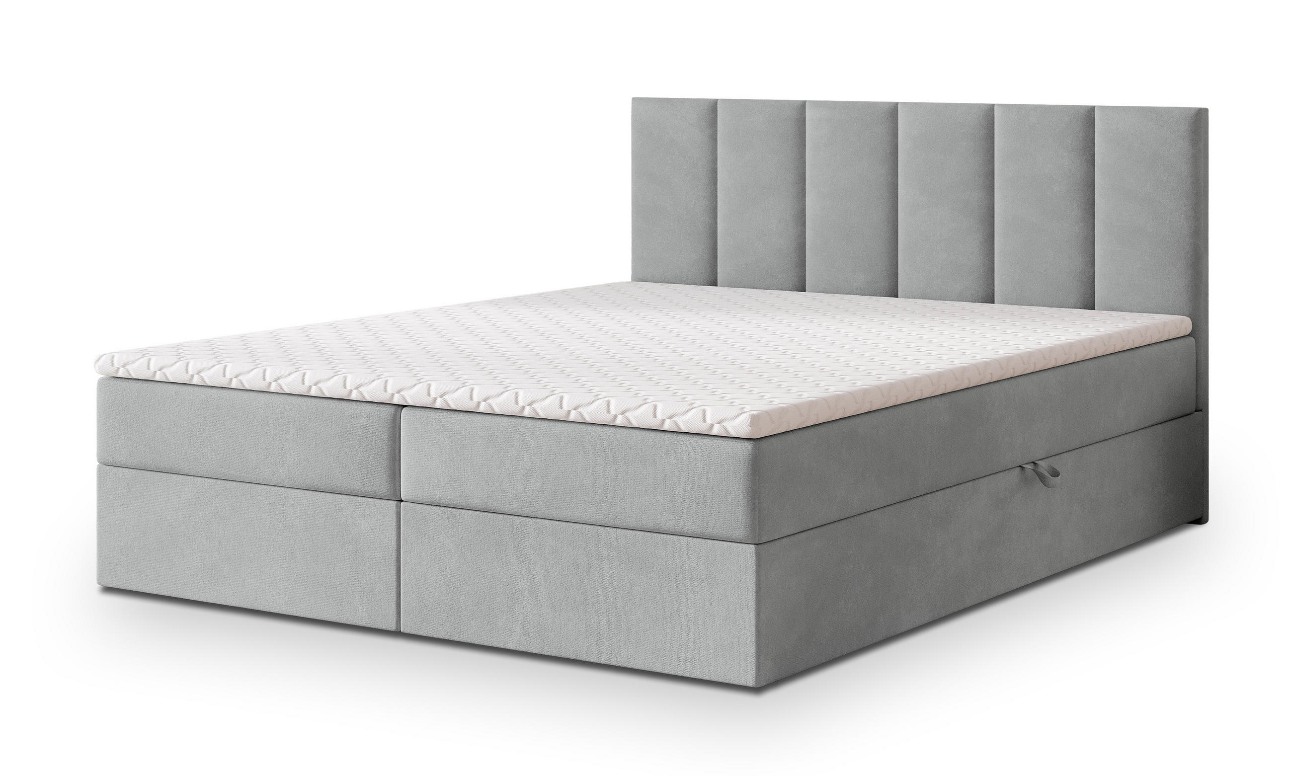 BOXBETT MERIL 160x200 cm mit Matratze und Topper - Hellgrau - Hellgrau, Holz (160/200cm) - MASSENO