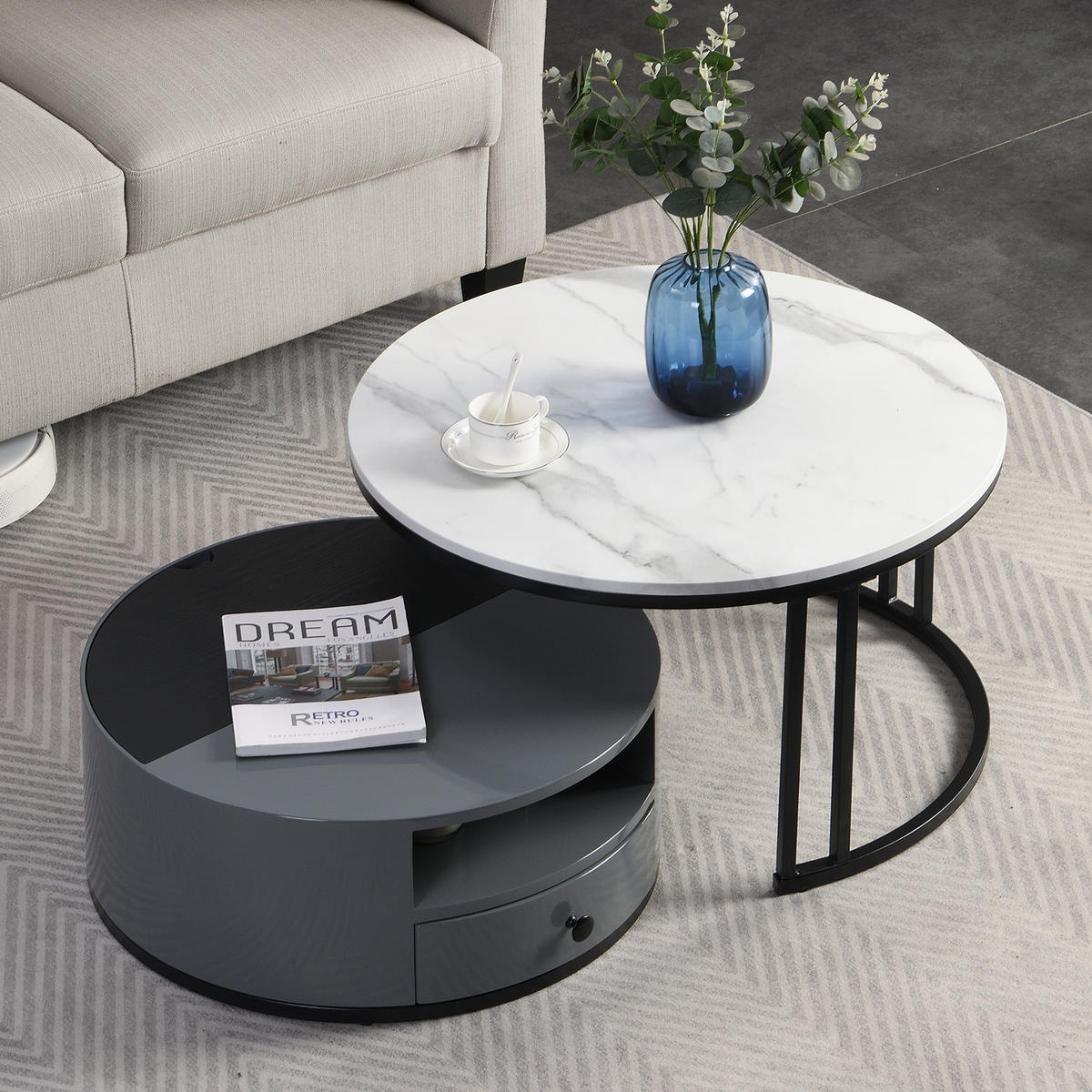 COUCHTISCH grau und weiß - Schwarz/Weiß, Holzwerkstoff/Metall (70/70/40cm) - Urban Meuble