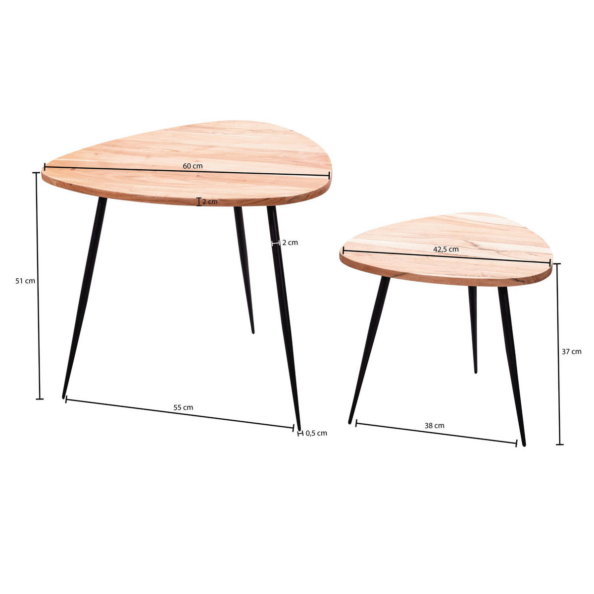 BEISTELLTISCH Set – Holz Metall Braun Schwarz 60x51x60 cm 42x37x42 cm - Beige/Schwarz, Holz/Metall (60/60/51cm) - KADIMA DESIGN