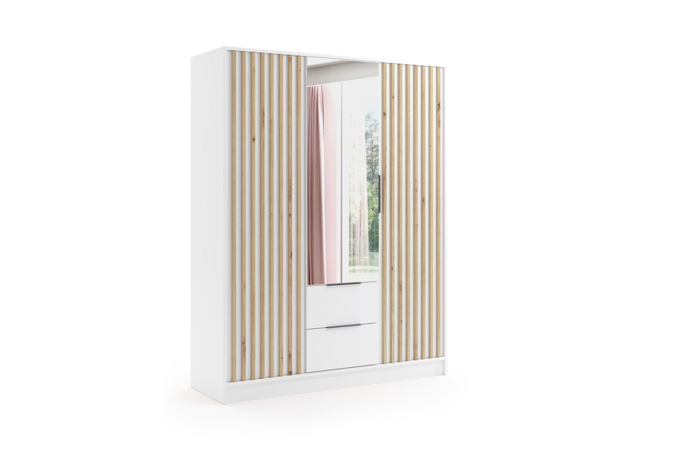 KLEIDERSCHRANK NERA - 150 cm - Weiß|Eiche Artisan - Weiß/Eiche Artisan, Holzwerkstoff (150/200/51cm) - ALTDECOR