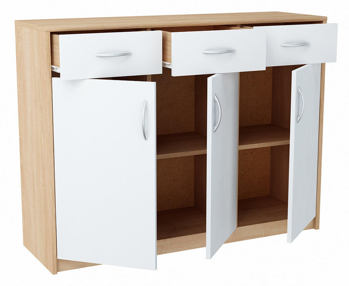 KOMMODE 3D3S Sonoma Eiche-Weiß 110/35/85 cm Sideboard - Weiß/Sonoma Eiche, Holzwerkstoff (110/85/35cm) - Matkam Möbel