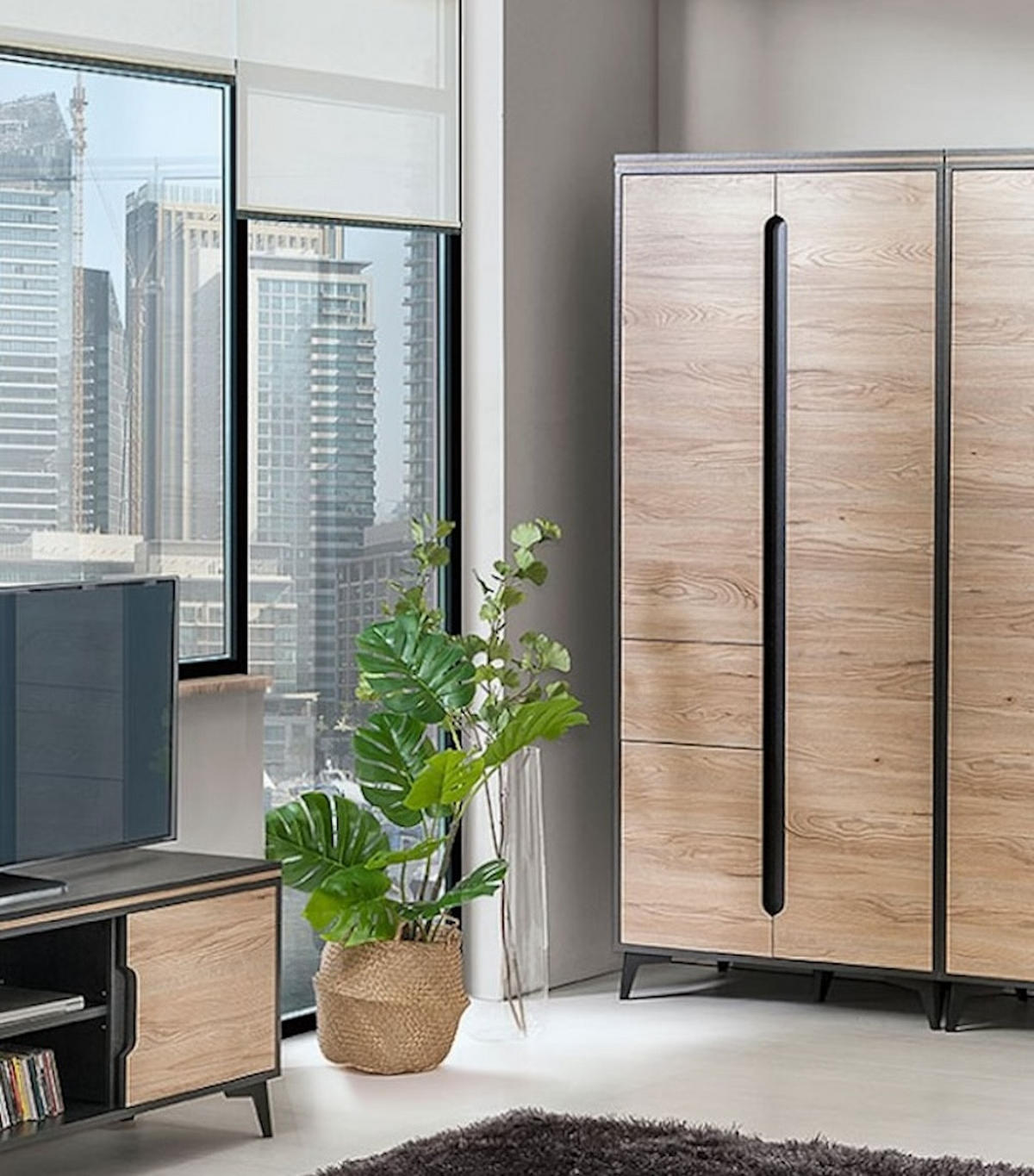 KLEIDERSCHRANK Gapi Fresco grau / Bergesche 90 / 52 / 199cm - Multicolor/Braun, Holz/Holzwerkstoff (90/199/52cm) - Feldmann-Wohnen