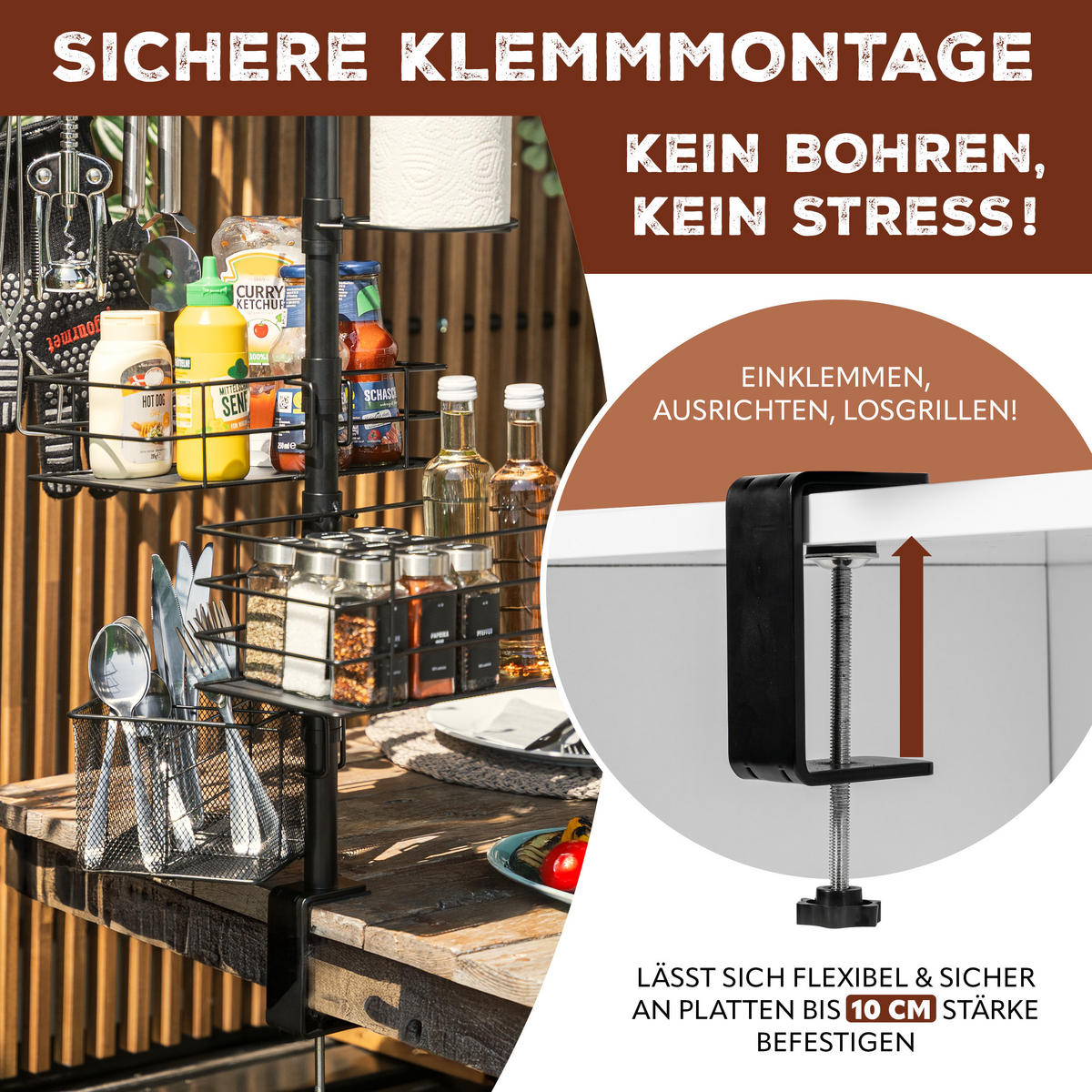 GRILLZUBEHÖR-ORGANIZER 5in1, schwarz, Metall - Schwarz, Metall (35cm) - eluno