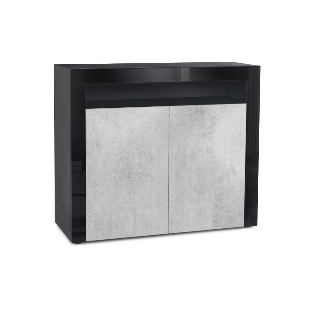 KOMMODE Valencia Beton Oxid Optik/ Schwarz Hochglanz - Schwarz Hochglanz/Hellgrau, Holzwerkstoff (108/92/40cm) - Vladon