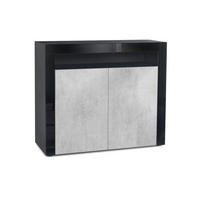 KOMMODE Valencia Beton Oxid Optik/ Schwarz Hochglanz - Schwarz Hochglanz/Hellgrau, Holzwerkstoff (108/92/40cm) - Vladon