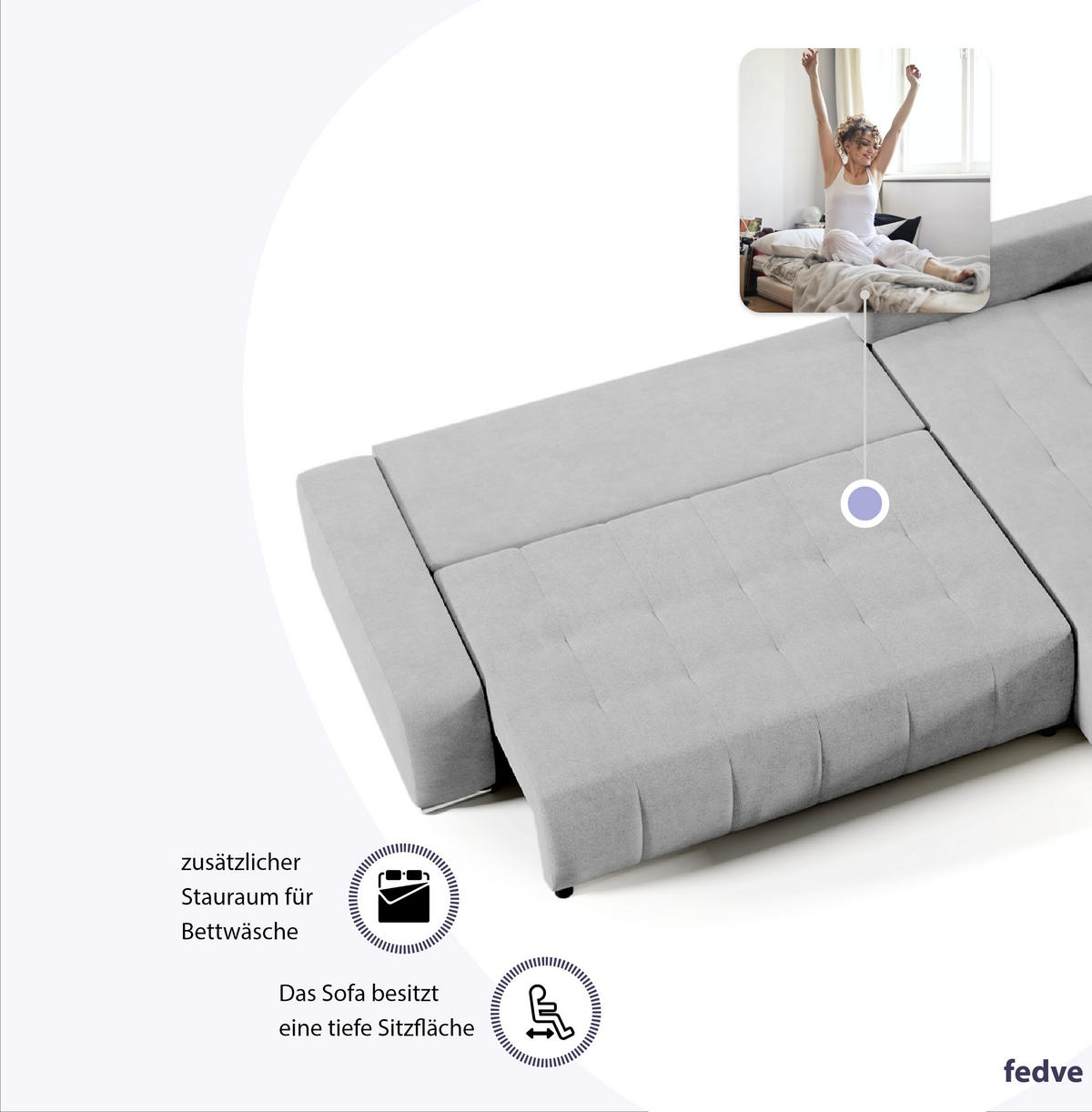 ECKSOFA mit Schlaffunktion Dhaka L, Hellgrau - Hellgrau, Textil (185/265cm) - Fedve