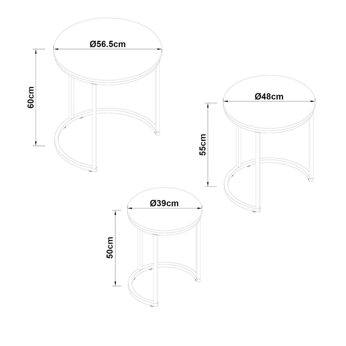 BEISTELLTISCH-SET 3 TLG. Ulricehamn - Schwarz/Weiß, Holzwerkstoff/Metall (56.5/56.5/60cm) - [en.casa]