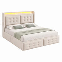 BETT mit Matratze 140x200 cm Beige Baumwoll-Leinen mit LED und 4 Schubladen - Beige, Metall (140/200cm) - Meubliv