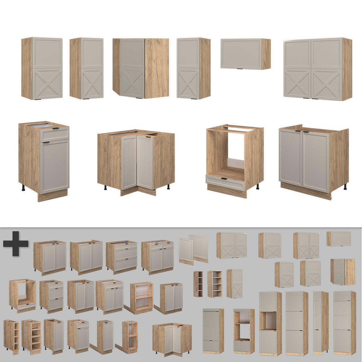 ECKKÜCHE Fame-Line GrauBeige/Goldkraft Eiche 160 x 60 cm ohne AP - Honigeiche/Grau, Holzwerkstoff (190/81.6/46cm) - Vicco