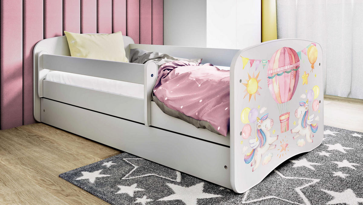 KINDERBETT Emily mit Schublade und Matratze, Weiß 70x140 cm - Hellrosa/Weiß, Holzwerkstoff (140/70cm) - WFL GROUP