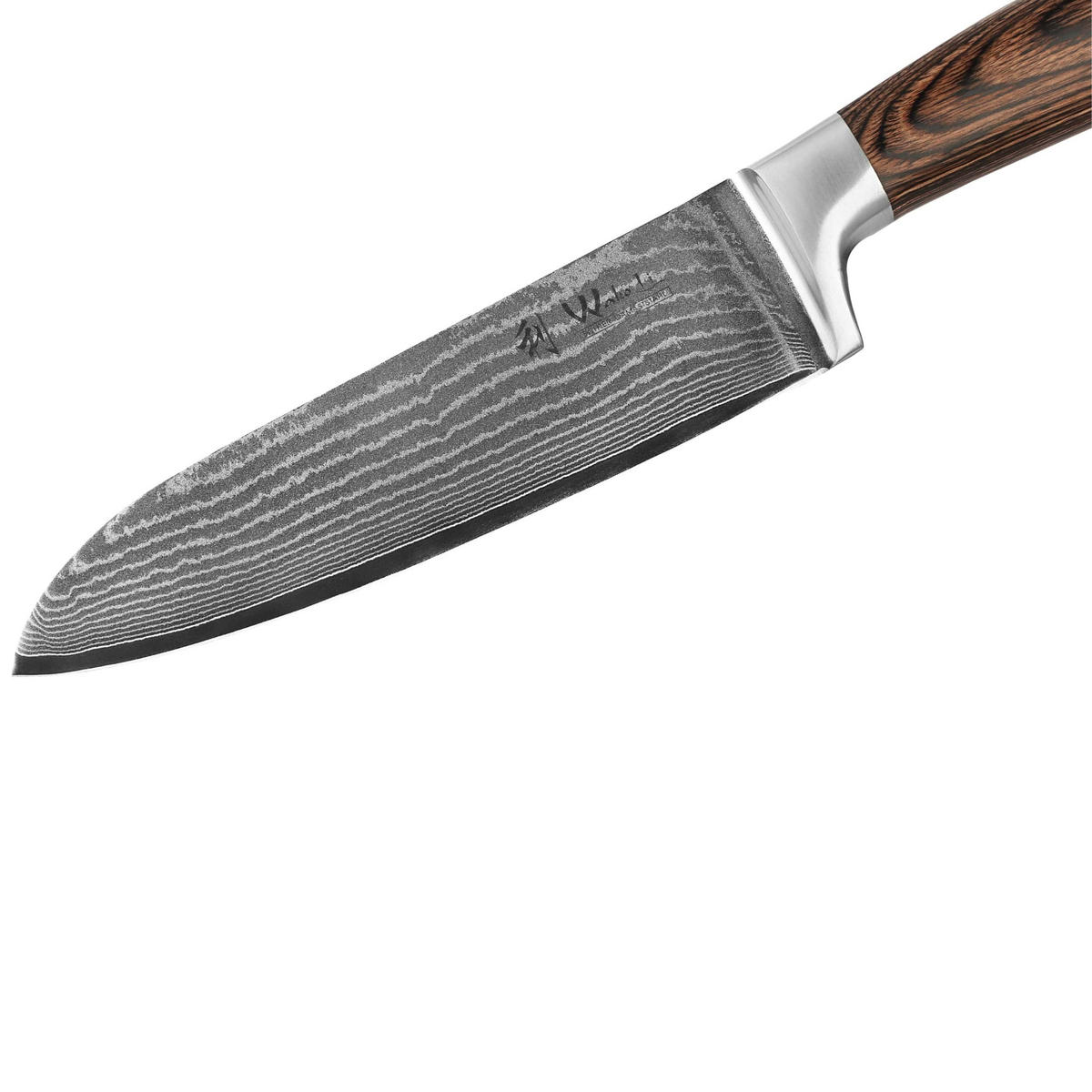 SANTOKU Damastmesser I EDIB - Braun, Holz/Metall (30cm) - Wakoli