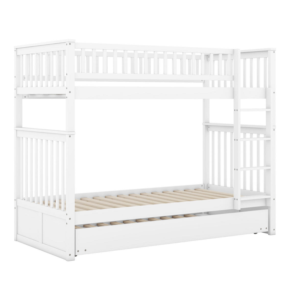 ETAGENBETT 90/200 cm in Weiß mit Ausziehbett und Treppe - Weiß, Holz (90/200cm) - BEAOK