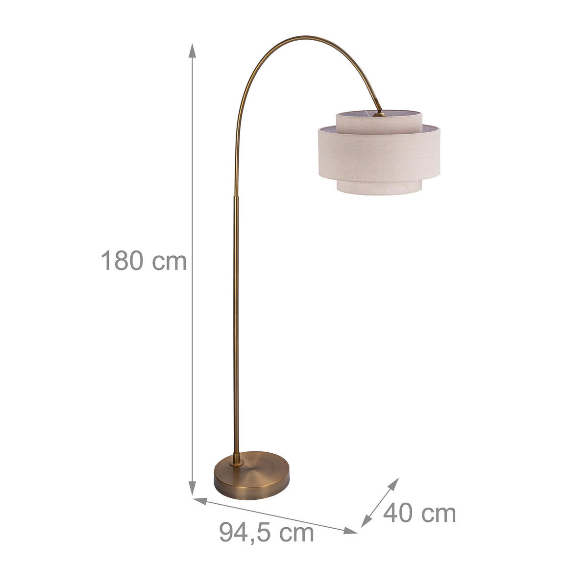 STEHLAMPE Weiß Gold Bogen - Multicolor, Textil/Metall (40/94.5/180cm) - Relaxdays