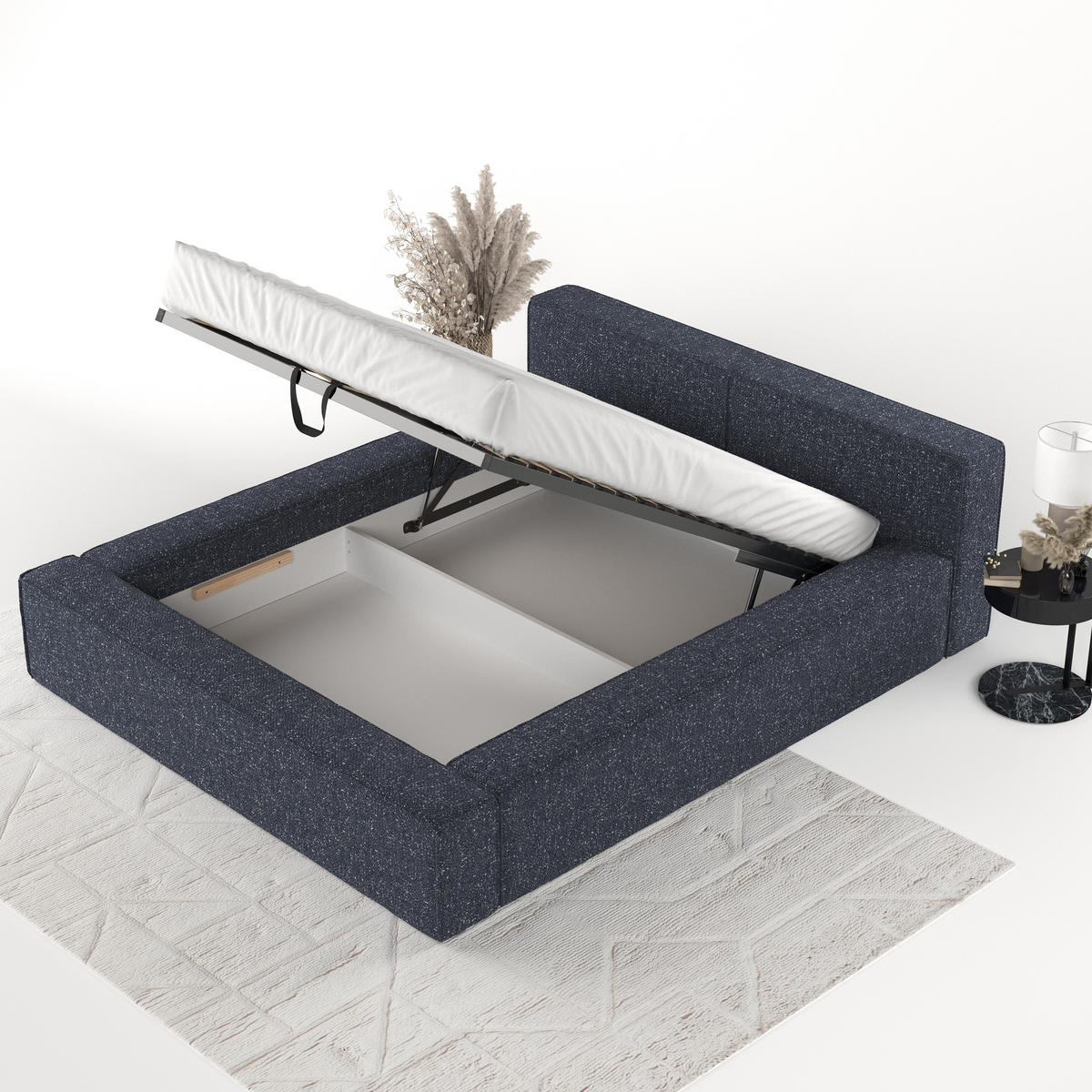 POLSTERBETT Casto mit Stauraum 200/200 cm Dunkelblau im Blur Stoff - Schwarz/Naturfarben, Holz/Holzwerkstoff (200/200cm) - AltaBeds
