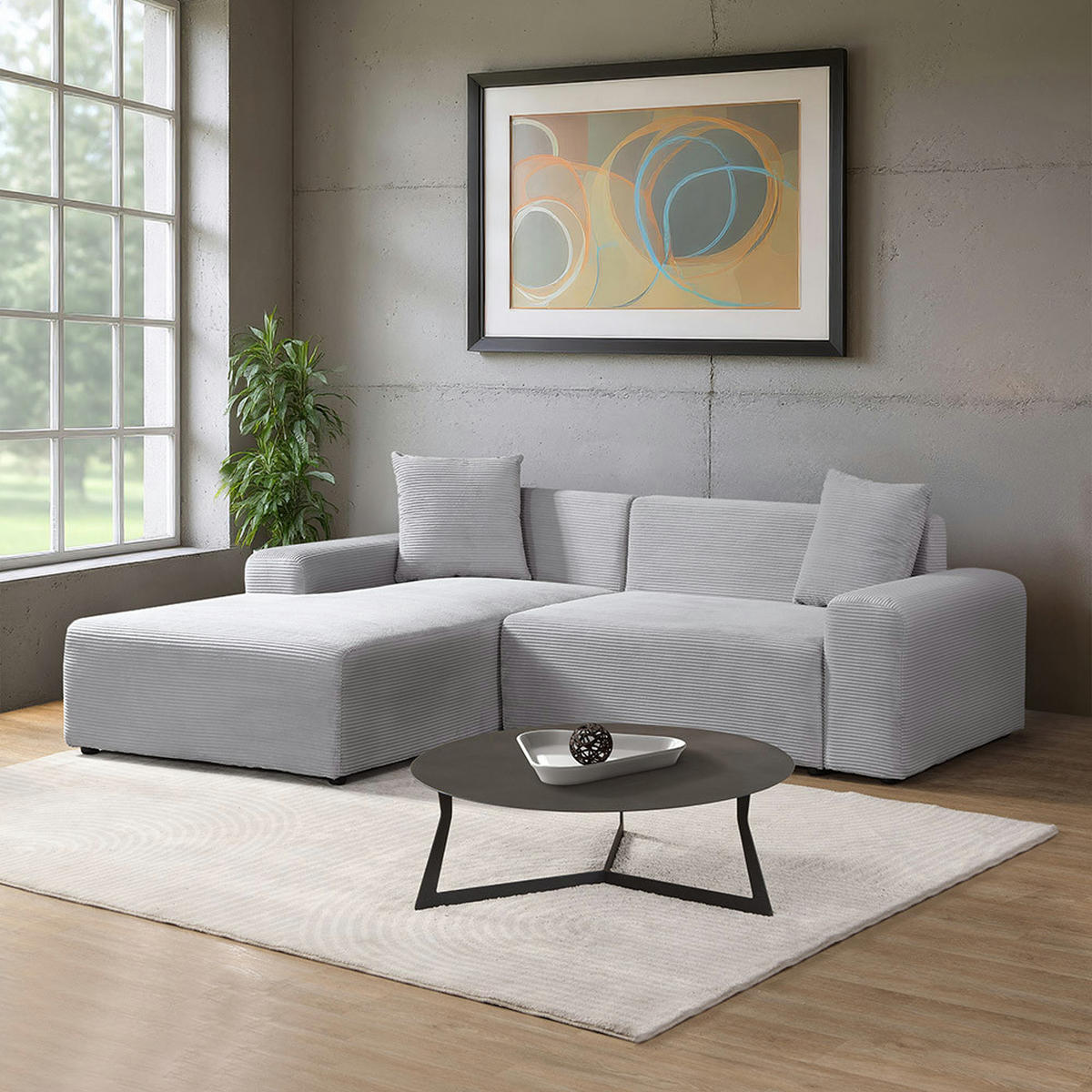ECKSOFA AMELIO - Grau, Links - Grau, Holzwerkstoff/Textil (240/178cm) - Home Deluxe