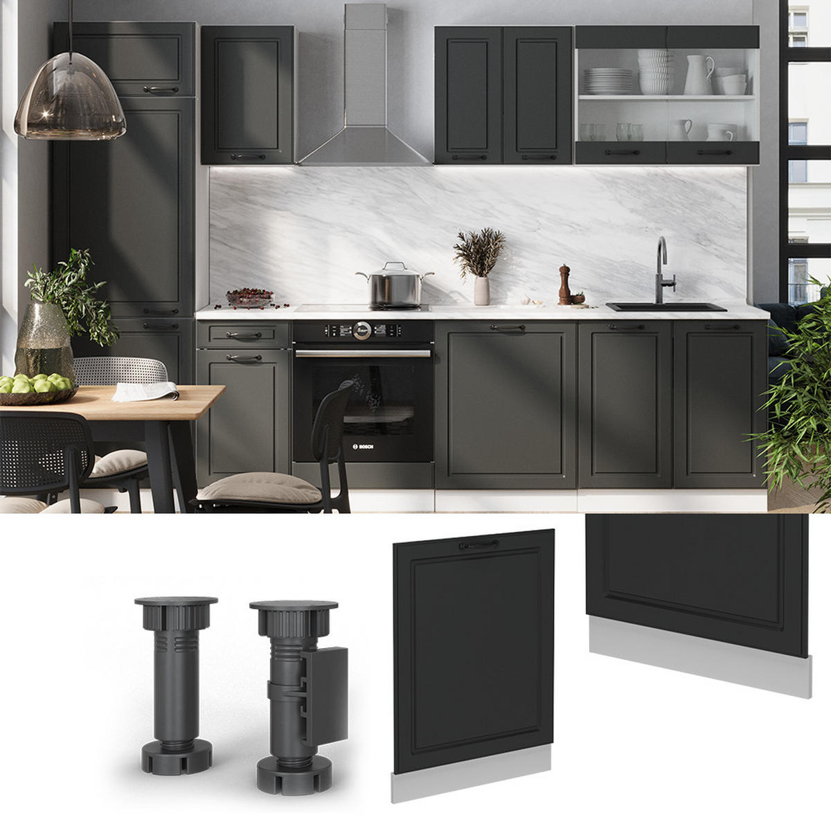 GESCHIRRSPÜLBLENDE R-Line Anthrazit Landhaus 60 cm ohne Arbeitsplatte - Anthrazit/Weiß, Holzwerkstoff (60/81.8/1.6cm) - Vicco