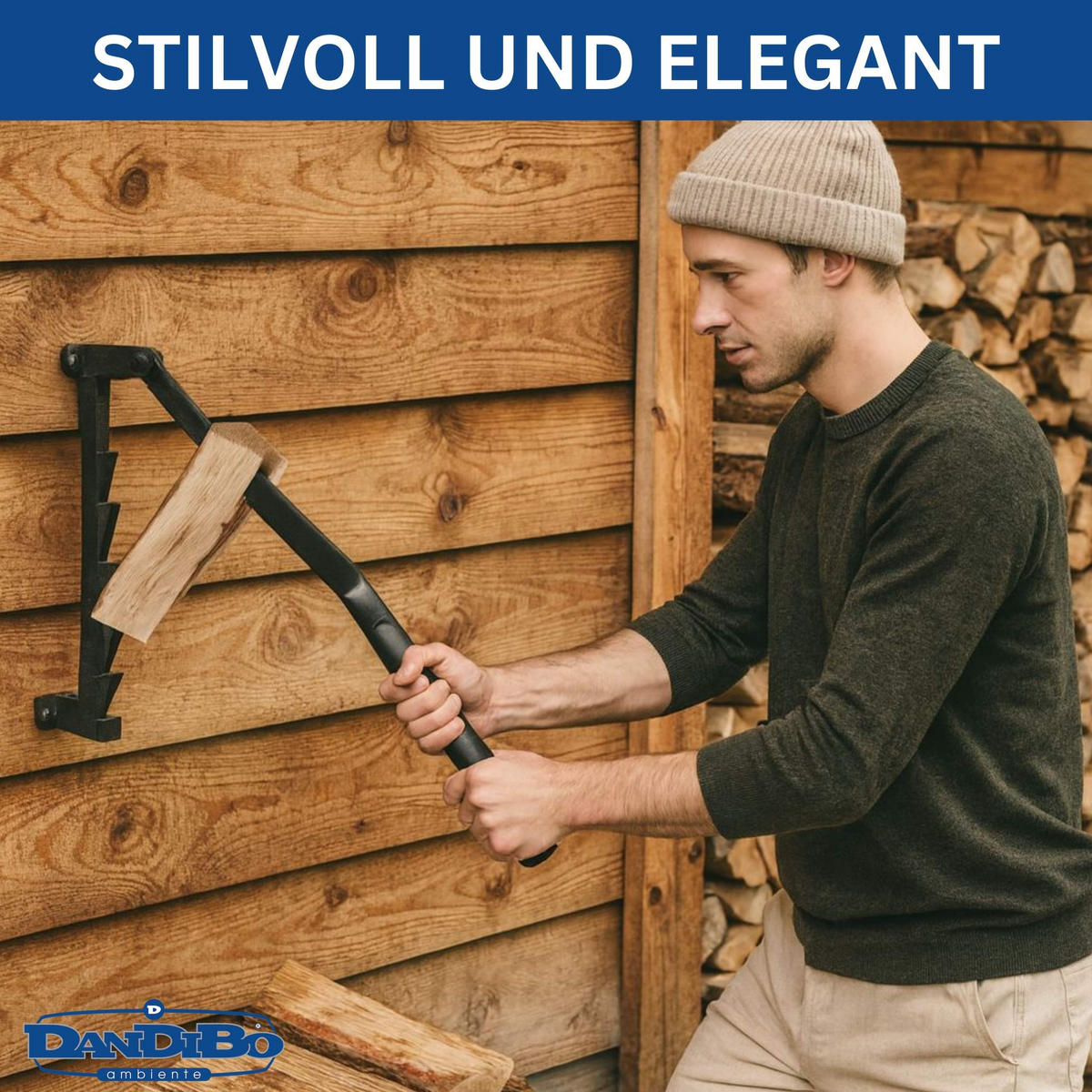 HOLZSPALTER manuell zur Wandmontage Metall Schwarz 42 cm - Schwarz, Metall (13/42/41cm) - DanDiBo