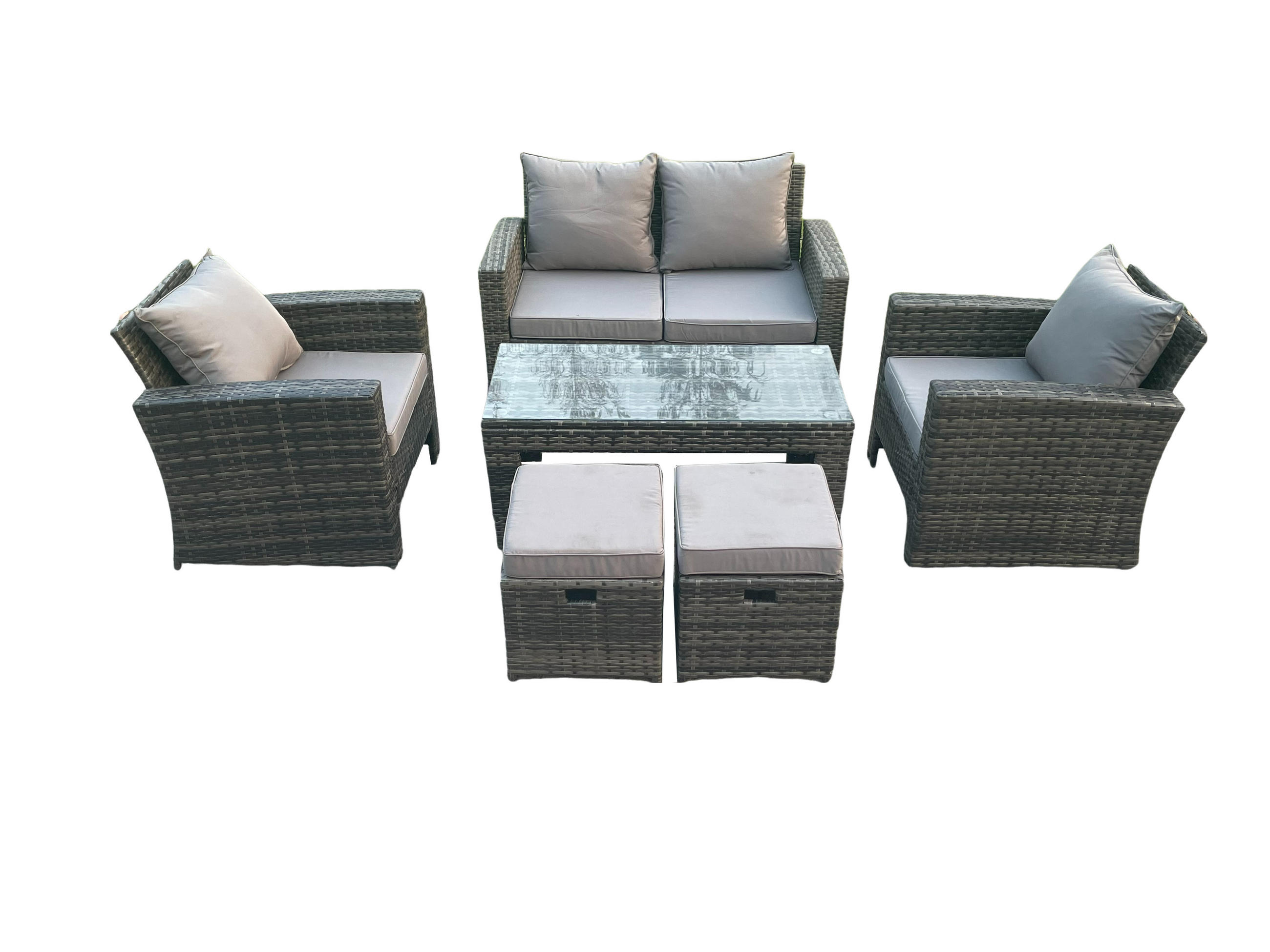 GARTENGARNITUR Polyrattan Dunkelgrau 6-Sitzer - Dunkelgrau, Metall - Fimous