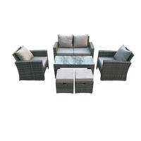 GARTENGARNITUR Polyrattan Dunkelgrau 6-Sitzer - Dunkelgrau, Metall - Fimous