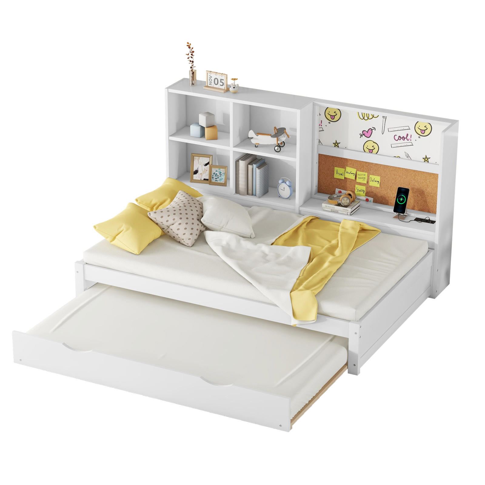POLSTERBETT 90x200 cm USB Schubladen weiß - Weiß, Holzwerkstoff (90/200cm) - LEBENLANG