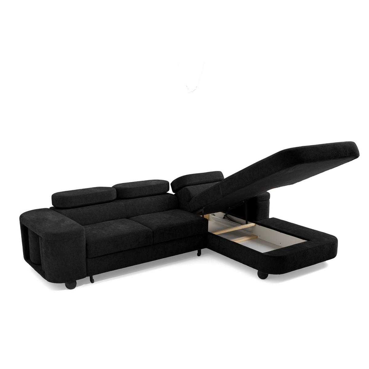 ECKSOFA LOVE L Rechts mit Schlaffunktion 124x210 Chenille Schwarz - Schwarz, Holz/Textil (205/284cm) - Muffo