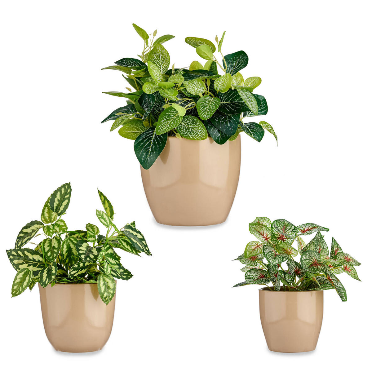 BLUMENTÖPFE Keramik rund 3er-Set - Beige, Keramik (23/19cm)