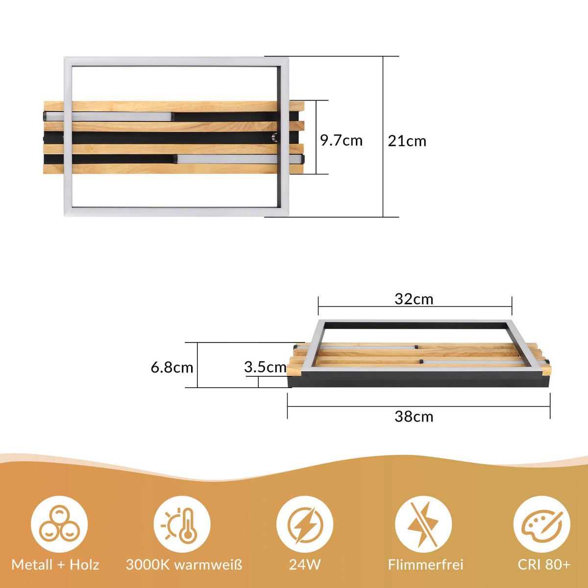 LED stropní svítidlo 32/38/6,8 cm - černá, kov (38/20.9/6.8cm) - Nettlife